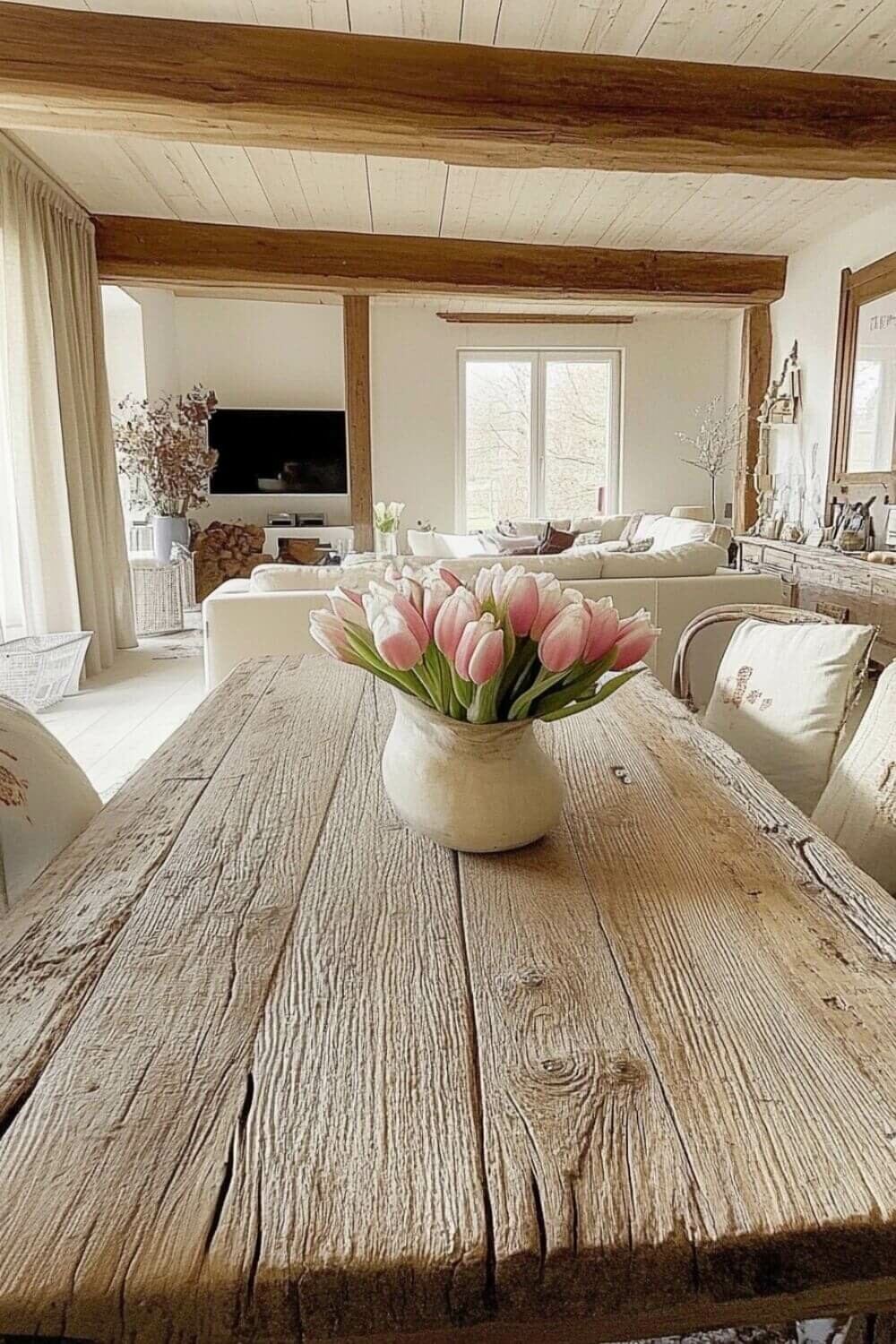 Großer Massivholztisch im Landhaus-Esszimmer