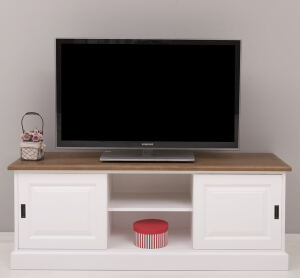TV-Lowboard mit Schiebetüren in Landhausoptik lackiert