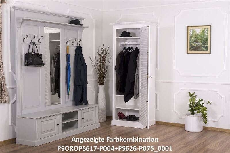 Nostalgische Garderobe mit Kleiderhaken, Spiegel & Bank - Onlineshop für massive Landhausmöbel