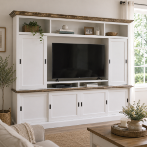 TV-Wand mit Schiebetüren im Landhausstil