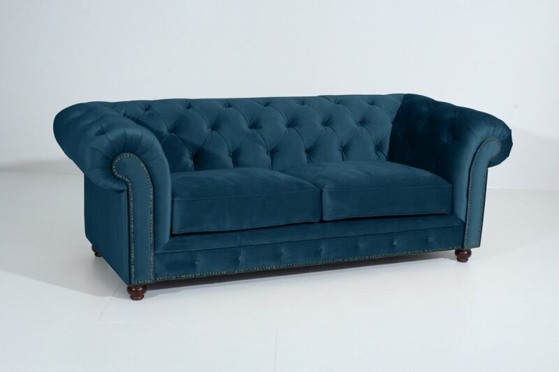 Chesterfield Sofa Old England (2,5-Sitzer) Samtvelours petrol