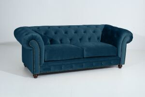 Chesterfield Sofa Old England (2,5-Sitzer) Samtvelours petrol