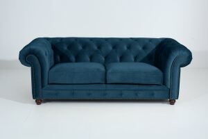 Chesterfield Sofa Old England (2,5-Sitzer) Samtvelours petrol