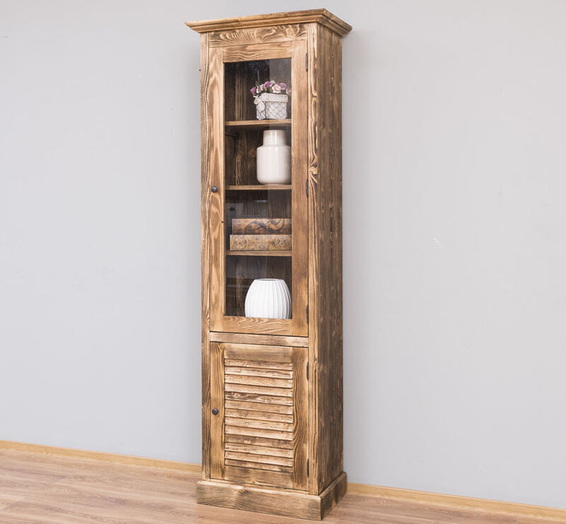 Schmaler Vitrinenschrank, Massivholz, mit Lamellentüren - Onlineshop für massive Landhausmöbel
