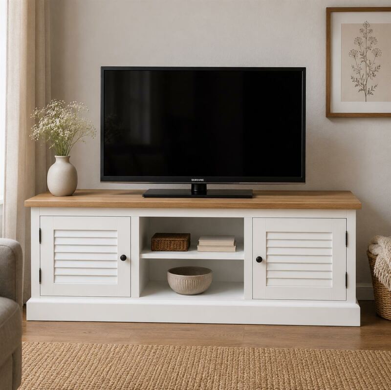 Landhaus TV-Sideboard Lamellentüren - Eichenplatte