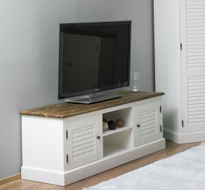 Landhaus TV-Sideboard Lamellentüren - Eichenplatte