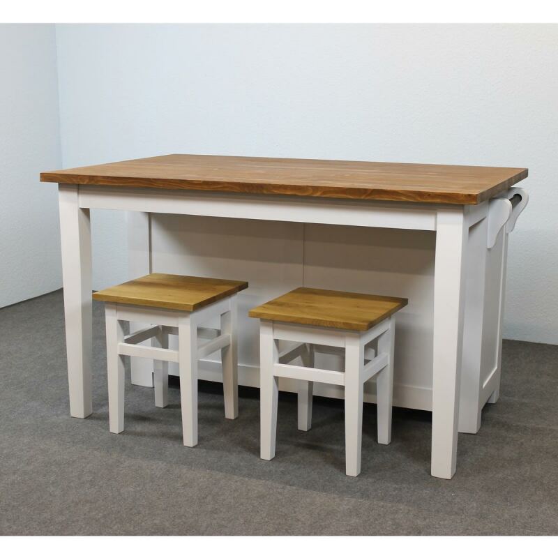 Vintage Hocker Weiß Massivholz mit Eichenplatte - Onlineshop für massive Landhausmöbel