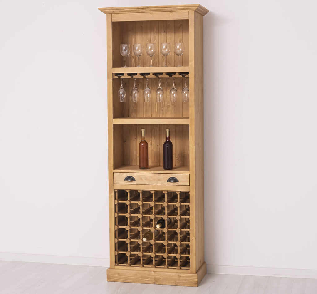 Flaschenregal mit Glashalterung | Weinregal, Barregal, Gläserregal - Onlineshop für massive Landhausmöbel