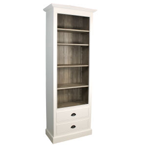 Bücherregal mit Schubladen im Landhausstil, altweiß-graubraun