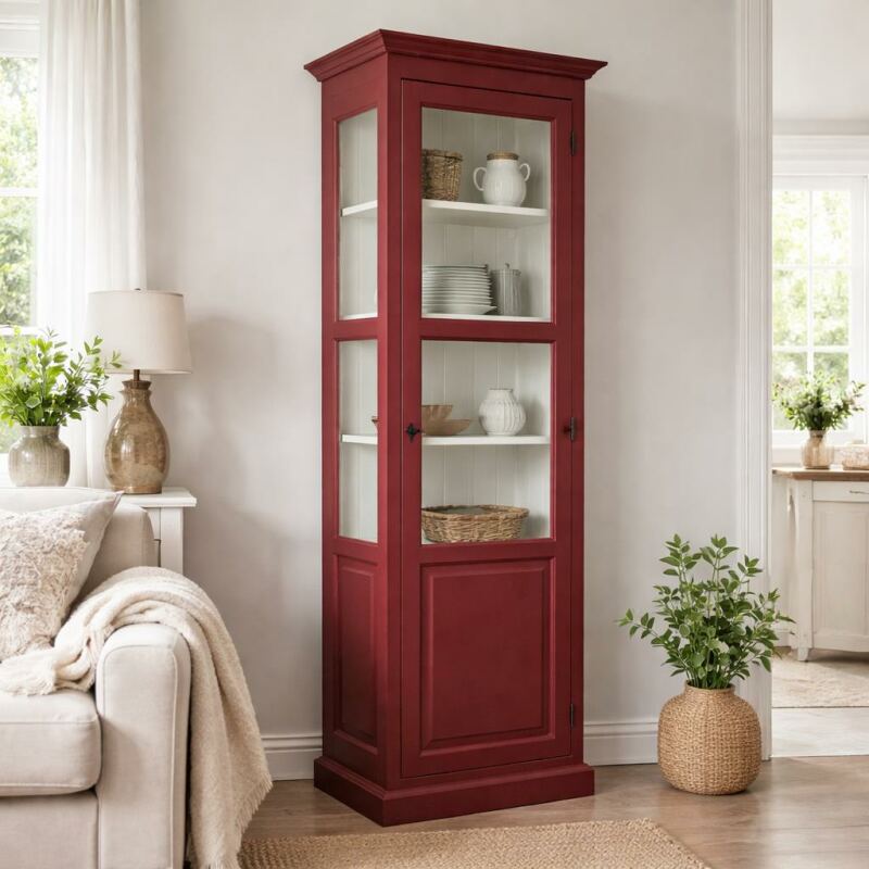 Holz Vitrine im Landhausstil Antik bordeaux
