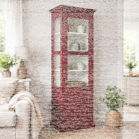 Holz Vitrine im Landhausstil Antik bordeaux
