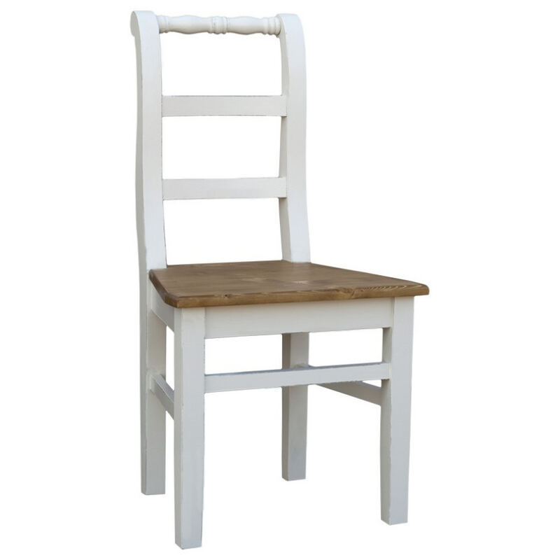 Landhausstil Holzstuhl weiß mit braunem Sitz