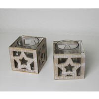 Teelichthalter Shabby Chic mit Sternen