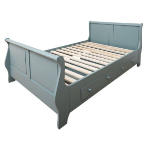 Landhausbett (180x200cm) geschwungenes Kopf- und Fußteil mit Schubkästen