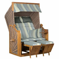Strandkorb Rügen 120 Ozeanblau beige gestreift