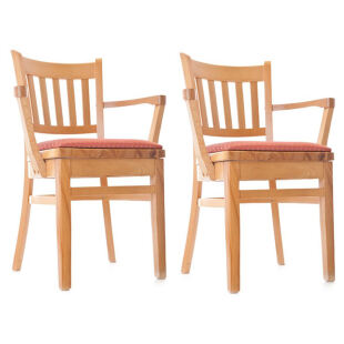 Retro-Stil zu Hause Holz Armlehnen Stühle mit Leder gepolsterte Sitze 2er-Set 