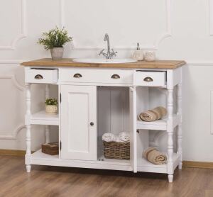 Landhaus Waschtisch weiß Shabby mit Eichenplatte