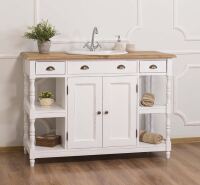 Landhaus Waschtisch weiß Shabby mit Eichenplatte