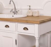 Landhaus Waschtisch weiß Shabby mit Eichenplatte