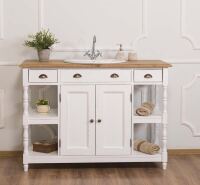 Landhaus Waschtisch weiß Shabby mit Eichenplatte