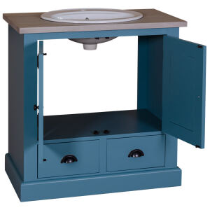 Massivholz Waschtisch mit Unterschrank Blau