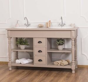 Landhaus Waschtisch Shabby graubeige, inkl. Becken