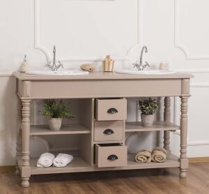 Landhaus Waschtisch Shabby graubeige, inkl. Becken