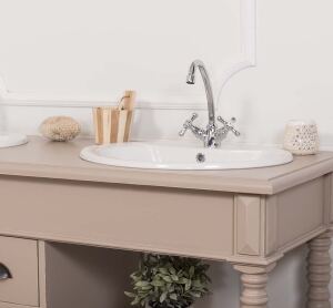 Landhaus Waschtisch Shabby graubeige, inkl. Becken