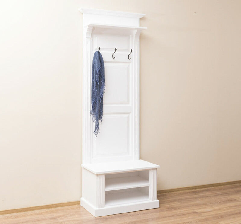 Schmale weiße Landhausstil Garderobe mit Sitzbank - Onlineshop für massive Landhausmöbel