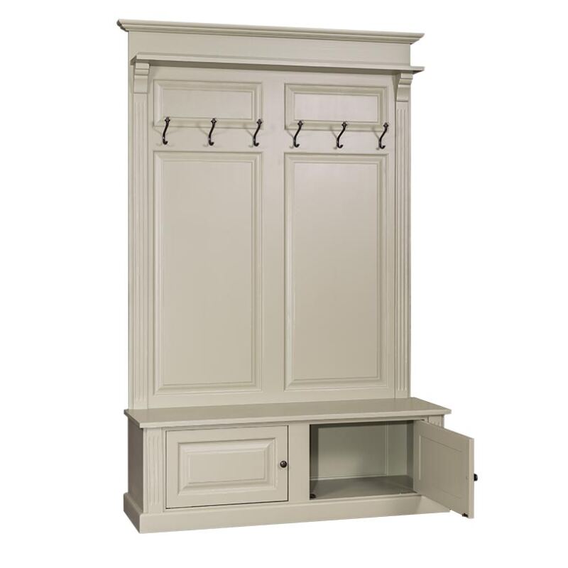 Grüne Vintage Garderobe mit Sitzbank Shabby steingrau