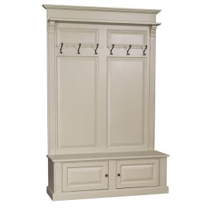Grüne Vintage Garderobe mit Sitzbank Shabby steingrau