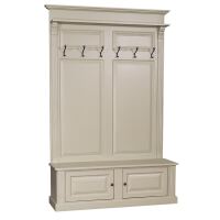 Grüne Vintage Garderobe mit Sitzbank Shabby steingrau