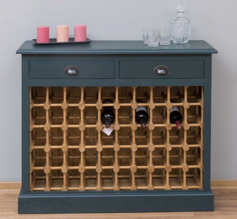 Weinregal im Landhausstil ozeanblau-hellbraun