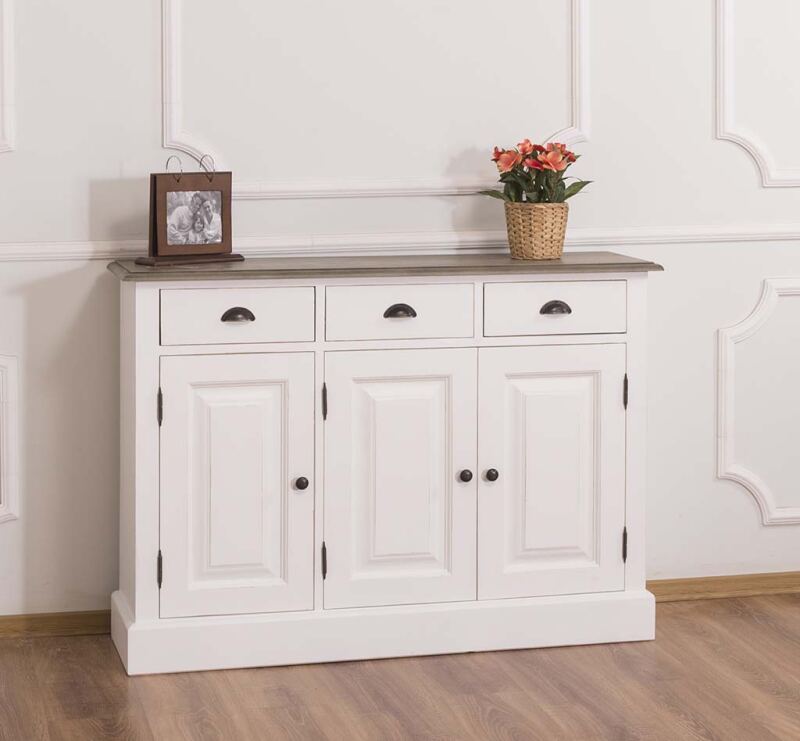 Landhausstil Anrichte Shabby Chic weiß, Platte gebürstet
