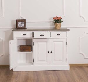 Landhausstil Anrichte Shabby Chic weiß, Platte gebürstet
