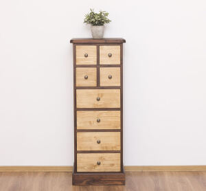 Schmale Schubladenkommode braun Massivholz