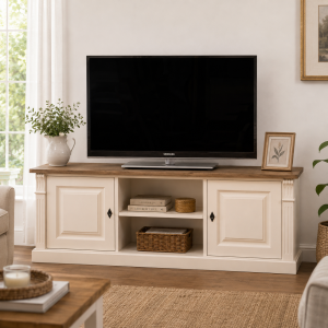 TV-Lowboard im Landhausstil Shabby Chic, eierschale-braun