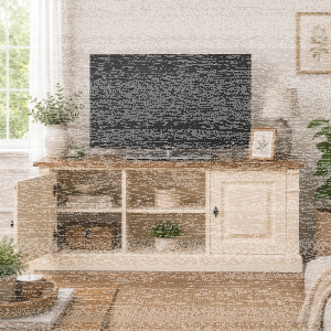 TV-Lowboard im Landhausstil Shabby Chic, eierschale-braun