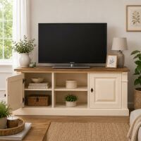TV-Lowboard im Landhausstil Shabby Chic, eierschale-braun