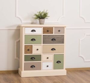 Bunte Schubladenkommode im Landhausstil Massivholz