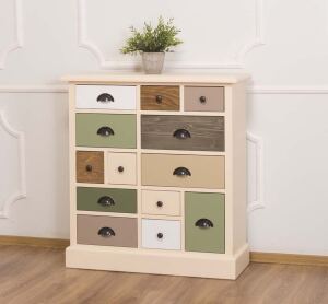 Bunte Schubladenkommode im Landhausstil Massivholz