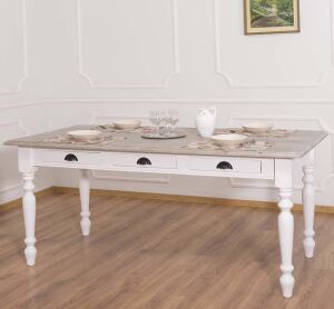 Landhausstil Esstisch mit Schubladen weiß 180 cm