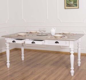 Landhausstil Esstisch mit Schubladen weiß 180 cm
