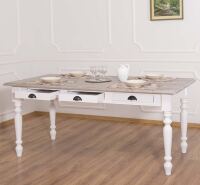 Landhausstil Esstisch mit Schubladen weiß 180 cm