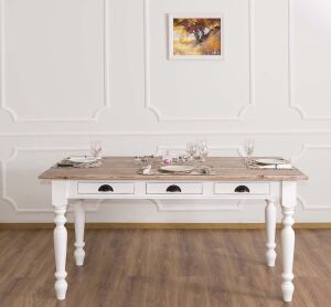 Landhausstil Massivholz-Esstisch weiß 160 cm, Shabby