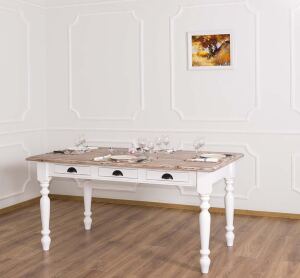 Landhausstil Massivholz-Esstisch weiß 160 cm, Shabby