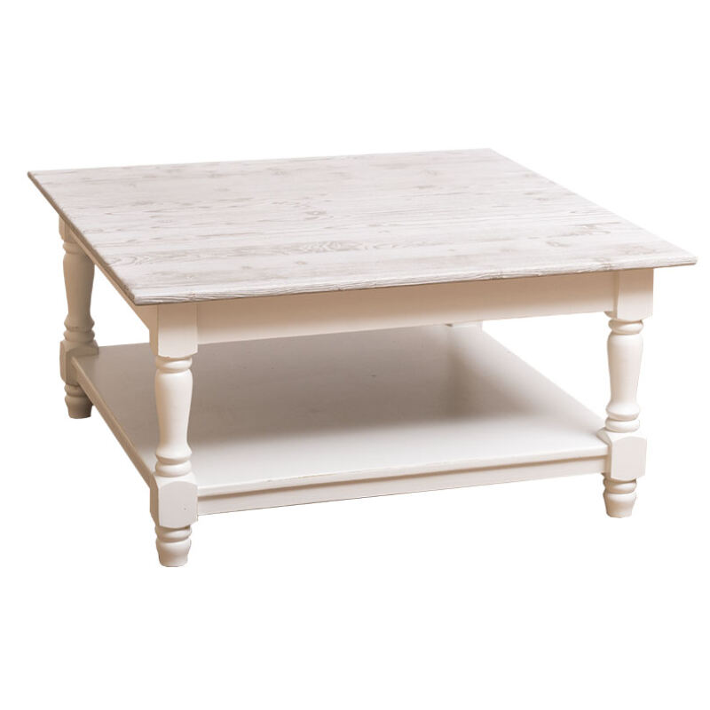 Vintage Couchtisch Massivholz quadratisch, weiß