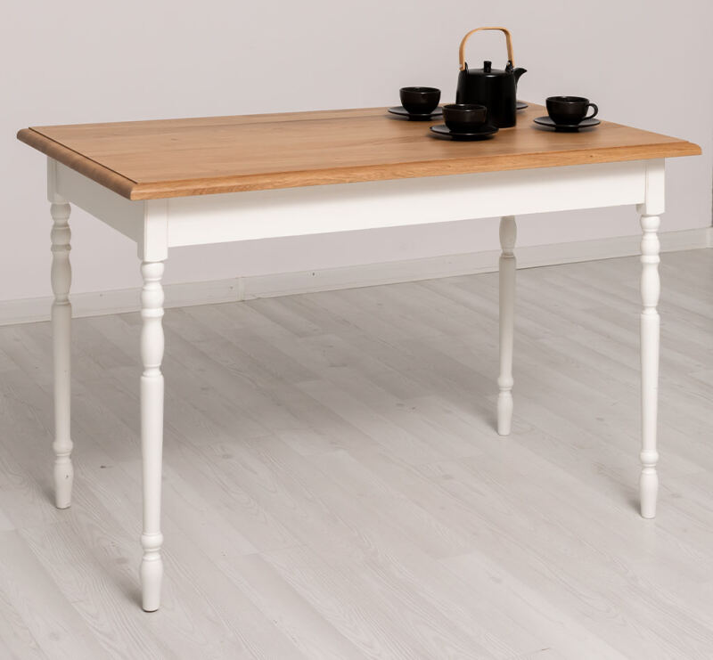 Rustikaler Massivholz Esstisch altweiß 120 x 70 cm - Eichenplatte