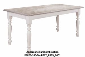 Gedrechselter Tisch Paris (160cm), weiß, Platte gebürstet
