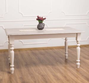 Gedrechselter Tisch Paris (160cm), weiß, Platte gebürstet
